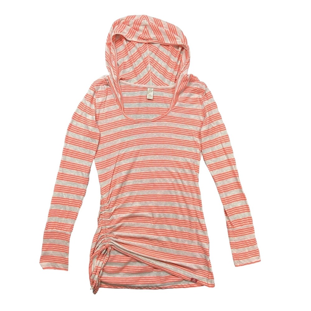 PrAna Hoodie Womens Small Orange Gray Stripe Scoop Neck Tunic Top Breathe